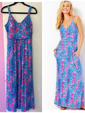 Lilly Pulitzer Size 6 Blake Maxi Dress Orchid Oasis print pink blue purple pocke